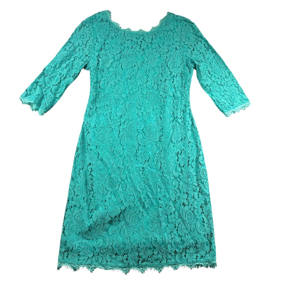 Berydress Teal Lace Midi Dress 3/4‎ Sleeve Zipper Closure Elegant Women 10 493